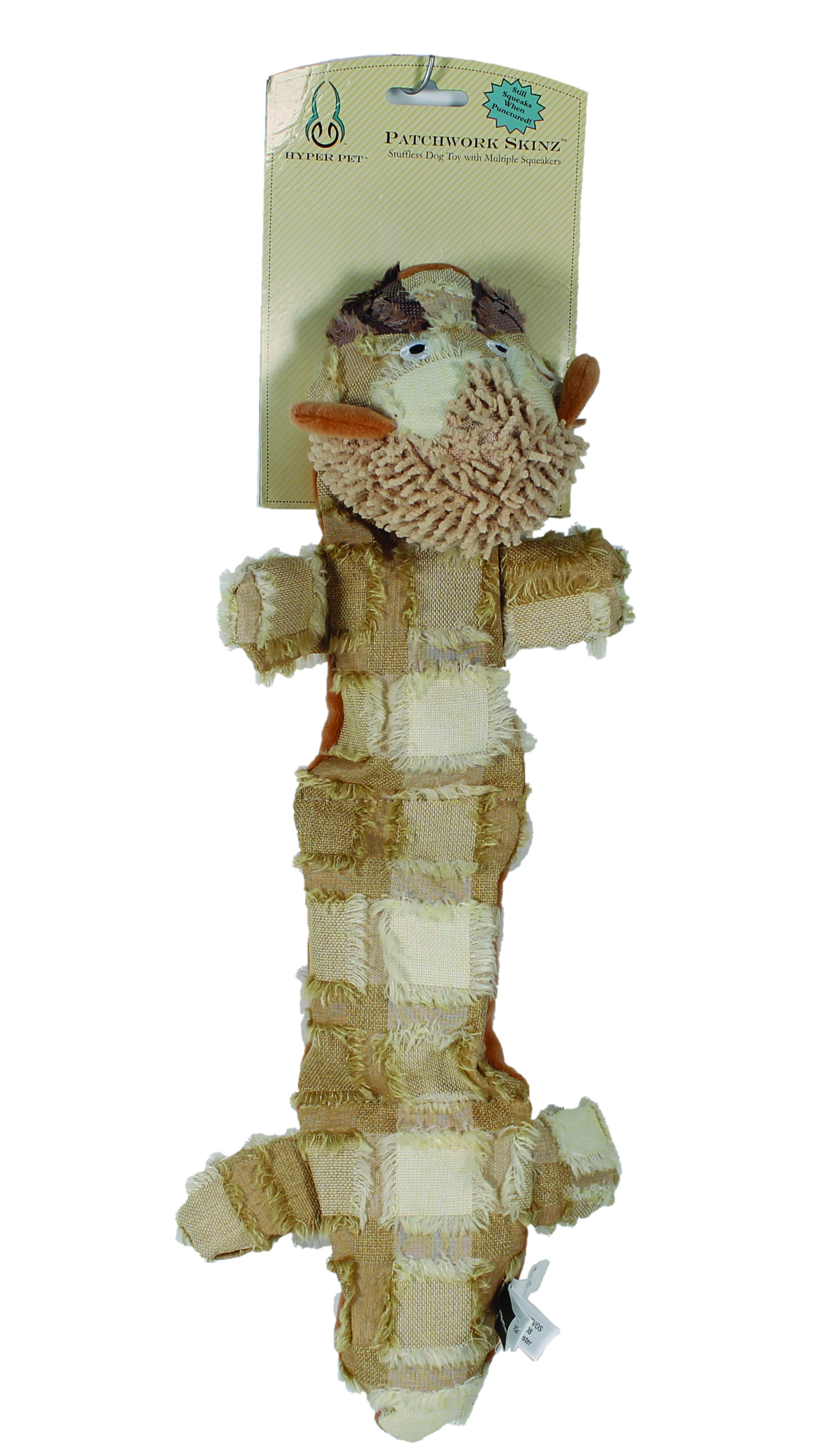 PATCHWORK SKINZ STUFFLESS DOG TOY WITH SQUEAKER