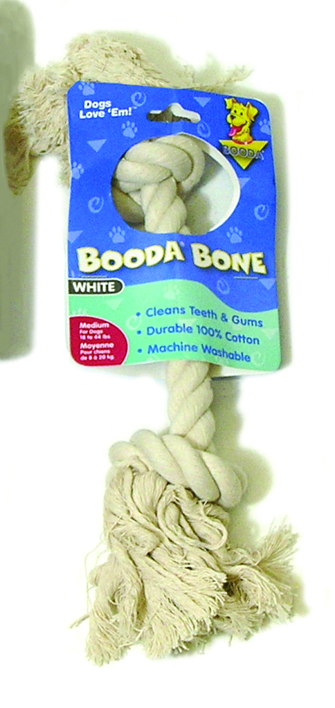 The original booda bone, medium rope dog toy, white