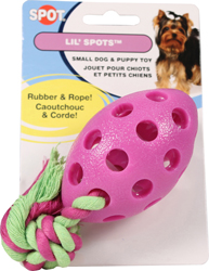 LIL  SPOTS RUBBER AND ROPE DOG TOY